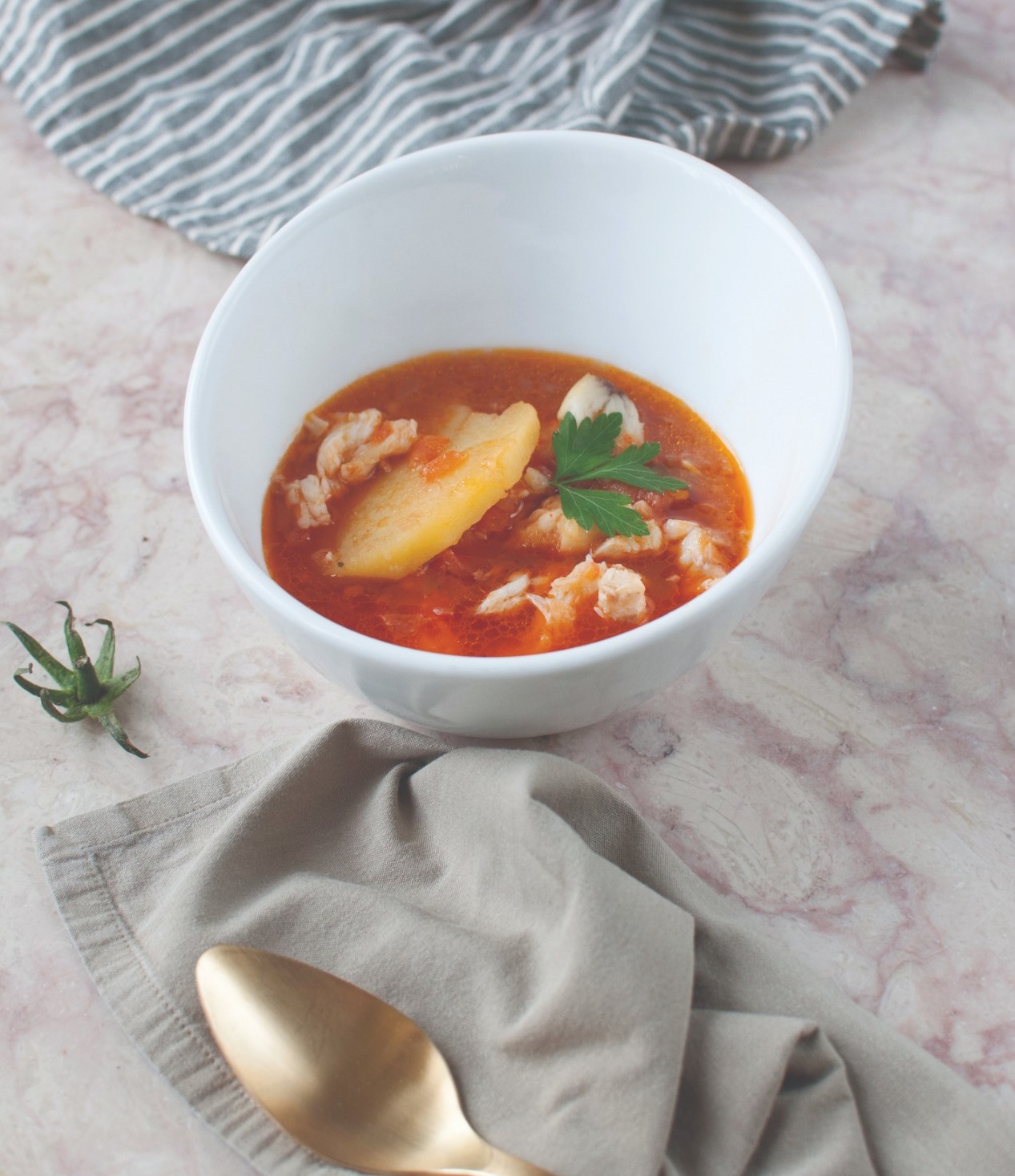 Sopa de tomate com peixe